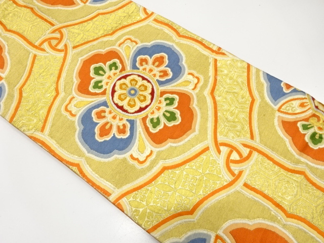 アンティーク　変わり花亀甲模様織り出し全通袋帯（材料）